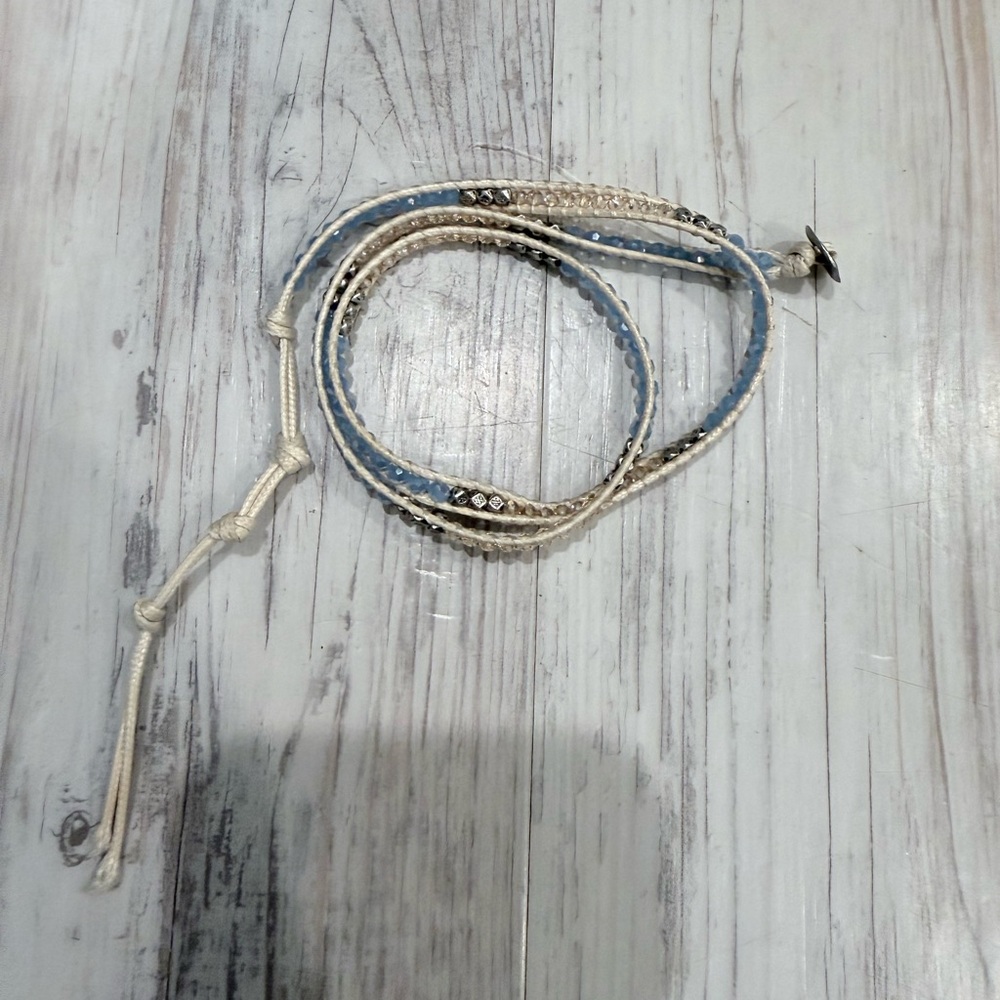 Beaded Wrap Bracelet in Blue and Cream